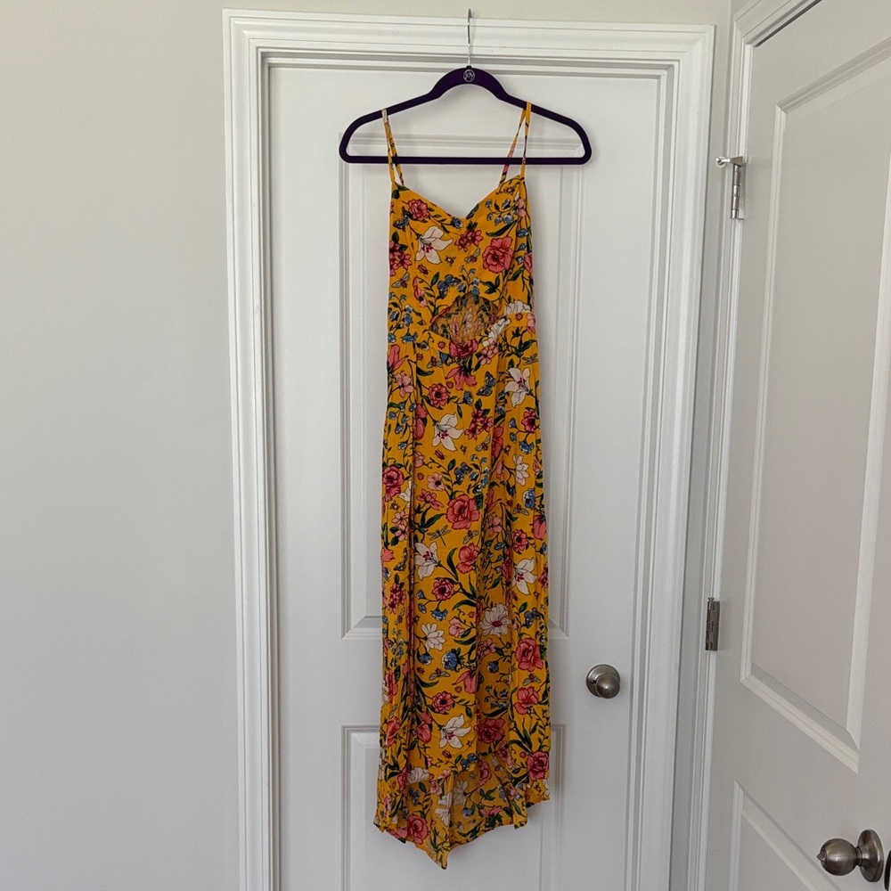 Hollister S Yellow Floral Spaghetti Strap Maxi Dress